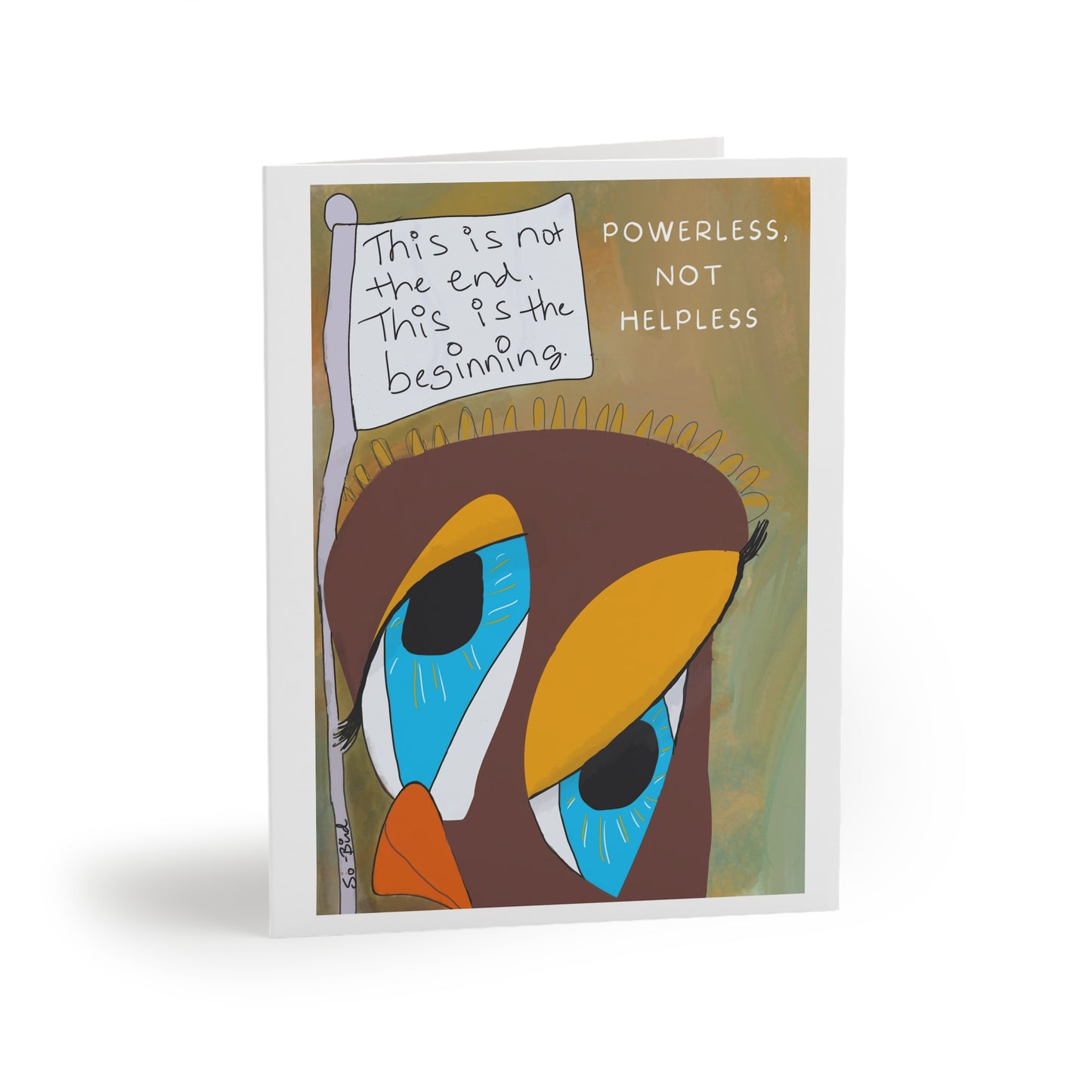 The Printify Greeting Cards Set - Powerless, not helpless - features abstract birds with uplifting messages like "This is not the end. This is the beginning." Available in packs of 8, 16, and 24 to inspire positivity and empowerment.