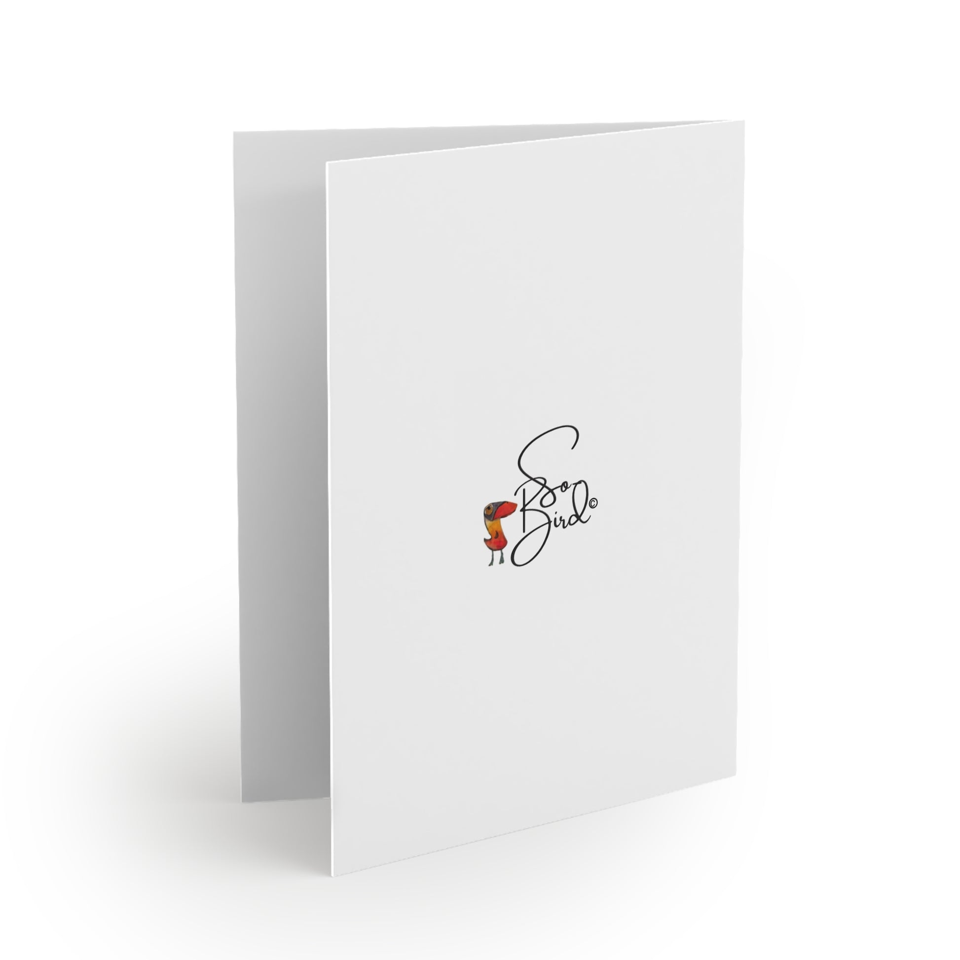 A 'We' Thing Friends in Recovery blank greeting card from Printify stands open, featuring an elegant design on the front.